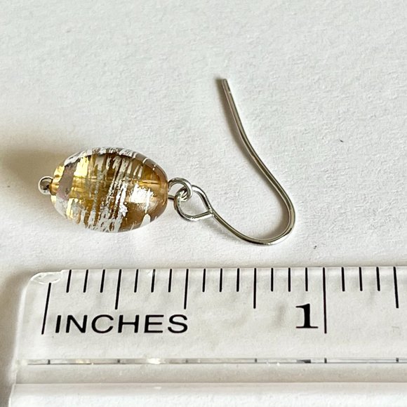 Peach Murano Art Glass Earrings Bead Hand Painted Oval Bead Silver Plated - Picture 7 of 8